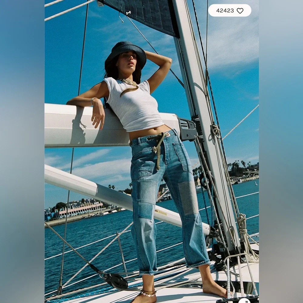 We The Free Moxie Pull-On Barrel Jeans, Patchwork, Sz 26 NWOT - Picture 3 of 8